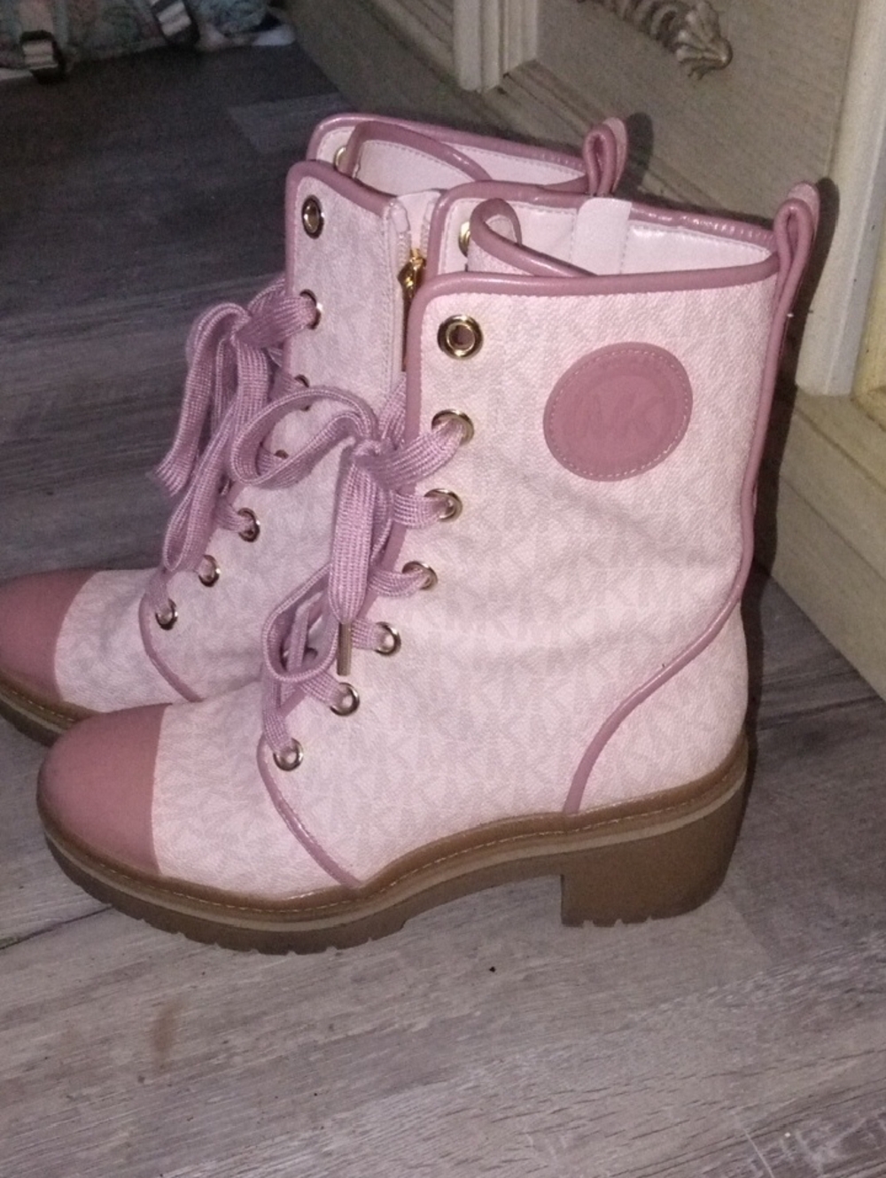 Michael Kors Blush Pink Lace-Up Combat Boots